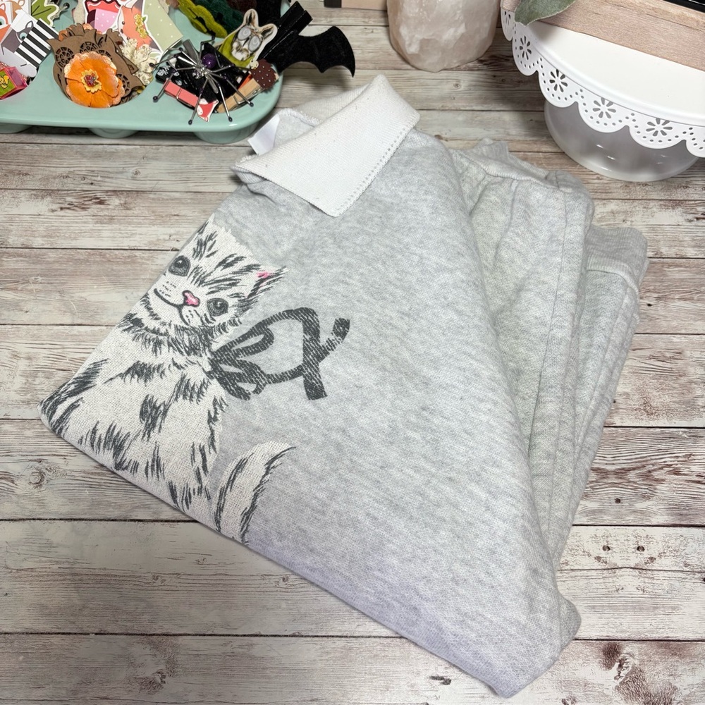 Vintage Haband For Her Gray Cat Collared Sweatshirt Women’s Sz.M VTG Grandma 90s - Picture 13 of 14